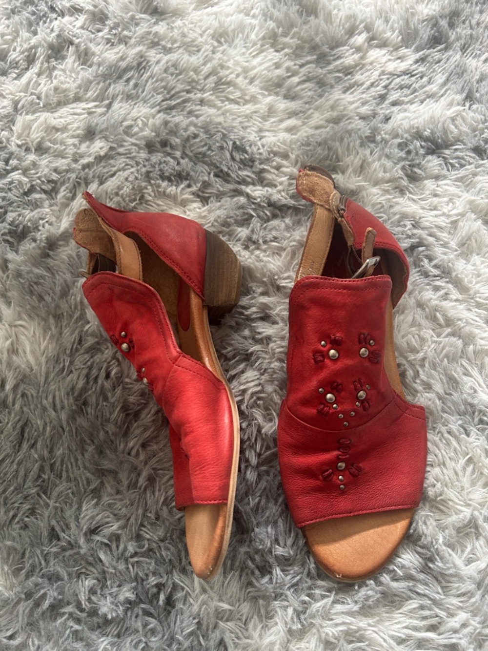 Miz Mooz Red Leather Open-Toe Sandals
